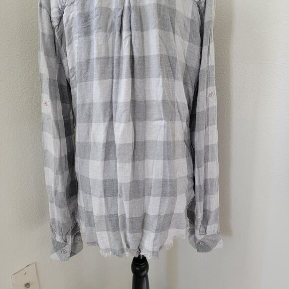 Cloth & Stone Flannel Buffalo Check Henley Long Sleeve Tunic Gray Raw Hem Large - Picture 3 of 15